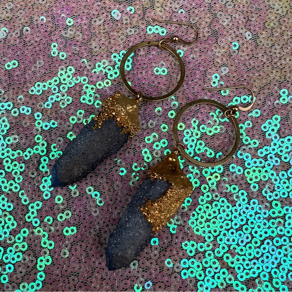 Lot of 3 Crystal Geode Stone Dangle Earrings - Picture 3 of 9